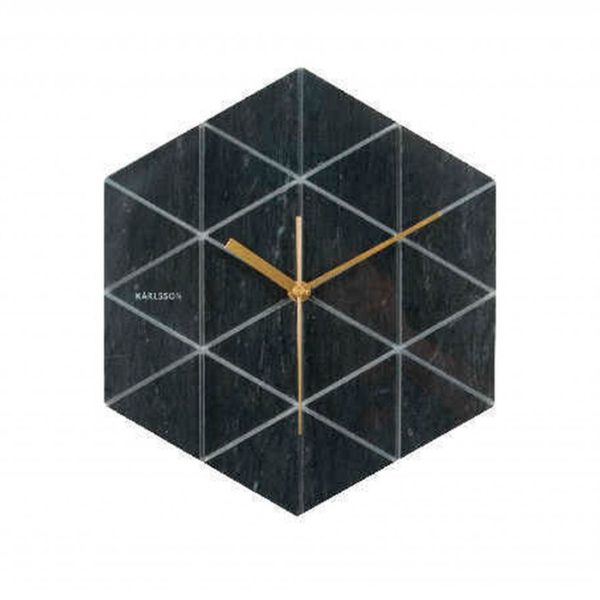 Karlsson Vægur Marble Hexagon Black