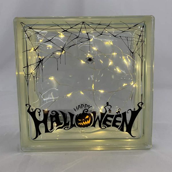 Halloween dekoration lyssten med tekst og spindelvæv